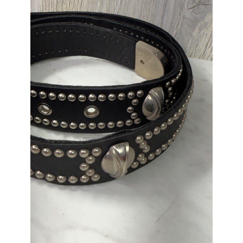 Sand Castle New York Black Leather Studded Western Belt Silver Buckle 42 Inch - Picture 3 of 7